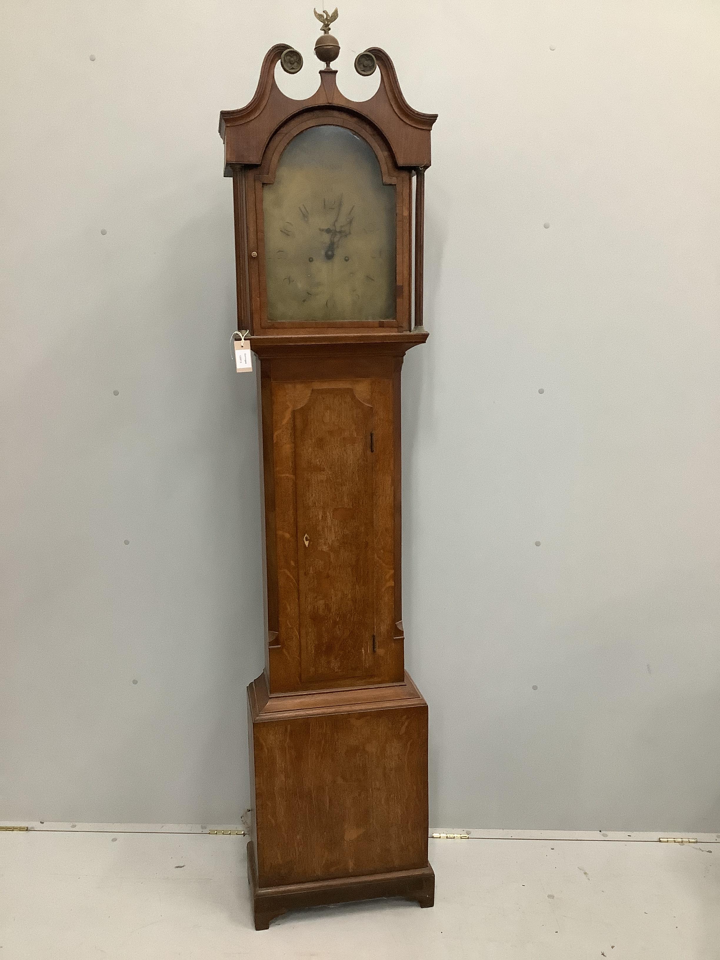 A George III banded oak eight day longcase clock, marked William Draper, Maldon, height 220cm